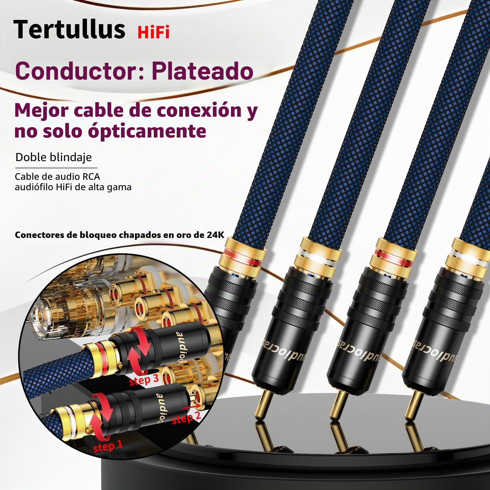Tertullus Cable de audio RCA HiFi de 1 m, OFC bañado en plata, con doble apantallamiento, 2 RCA macho a 2 RCA macho, cable de señal para CD, amplificador, audio, decodificador