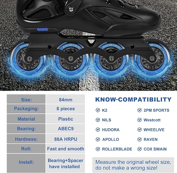 LALAGO Lot de 8 Roues de Rollers en Ligne, 84mm Roues de Patins à Roulettes de Rechange Avec Roulements ABEC 9 - 5