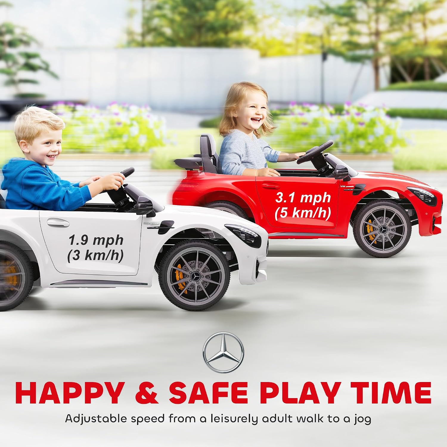 Qaba Mercedes-Benz AMG GTR Licensed 12V Kids Ride on Car, Battery Powered Electric Car for Toddlers with Remote Control, Transport Wheels, Soft Start, Lights, Music, Horn for 3-6 Years, White