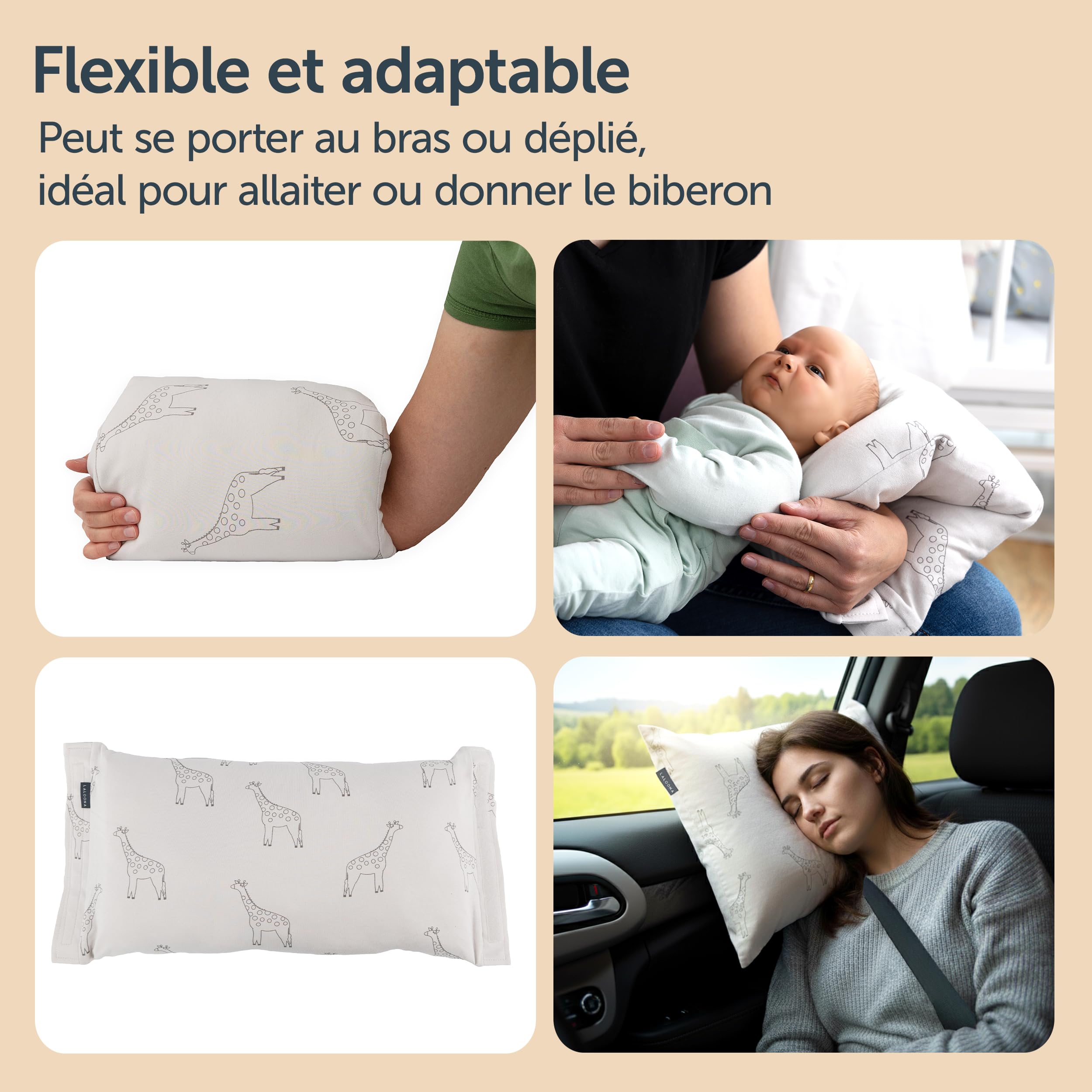 LaLoona Mini Coussin Allaitement de Voyage – Petit Oreiller de Soutien pour Le Bras, Doux & Confortable – Idéal pour Allaiter & Donner Le Biberon – Certifié Oeko-Tex, Beige