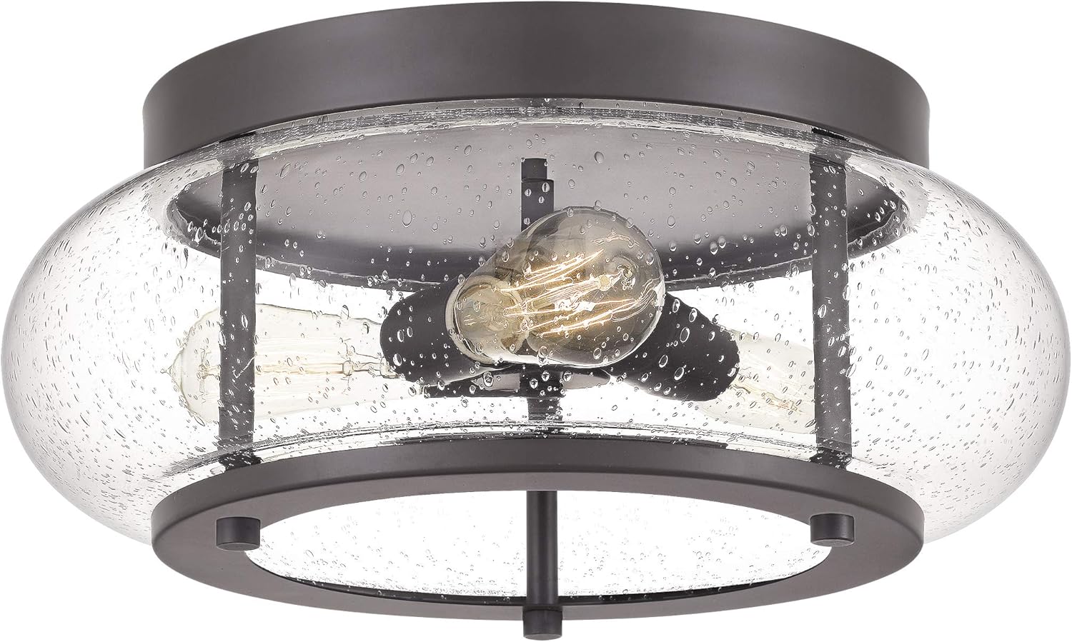 Quoizel Trilogy Flush Mount Ceiling Light Fixture, 16 Inch 3-Light Old Bronze Close to Ceiling Light Fixtures with Clear Seeded Glass for Hallway, Kitchen, Bedroom, Dining, Living Room or Office