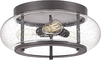 Quoizel Trilogy Flush Mount Ceiling Light Fixture, 16 Inch 3-Light Old Bronze Close to Ceiling Light Fixtures with Clear Seeded Glass for Hallway, Kitchen, Bedroom, Dining, Living Room or Office