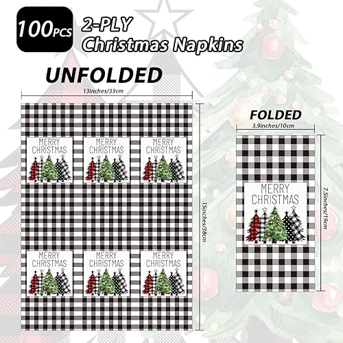 Miniatura 2 de Servilletas de Navidad de búfalo blanco y negro, servilletas de papel desechables para decoración de mesa de Navidad (100 unidades)