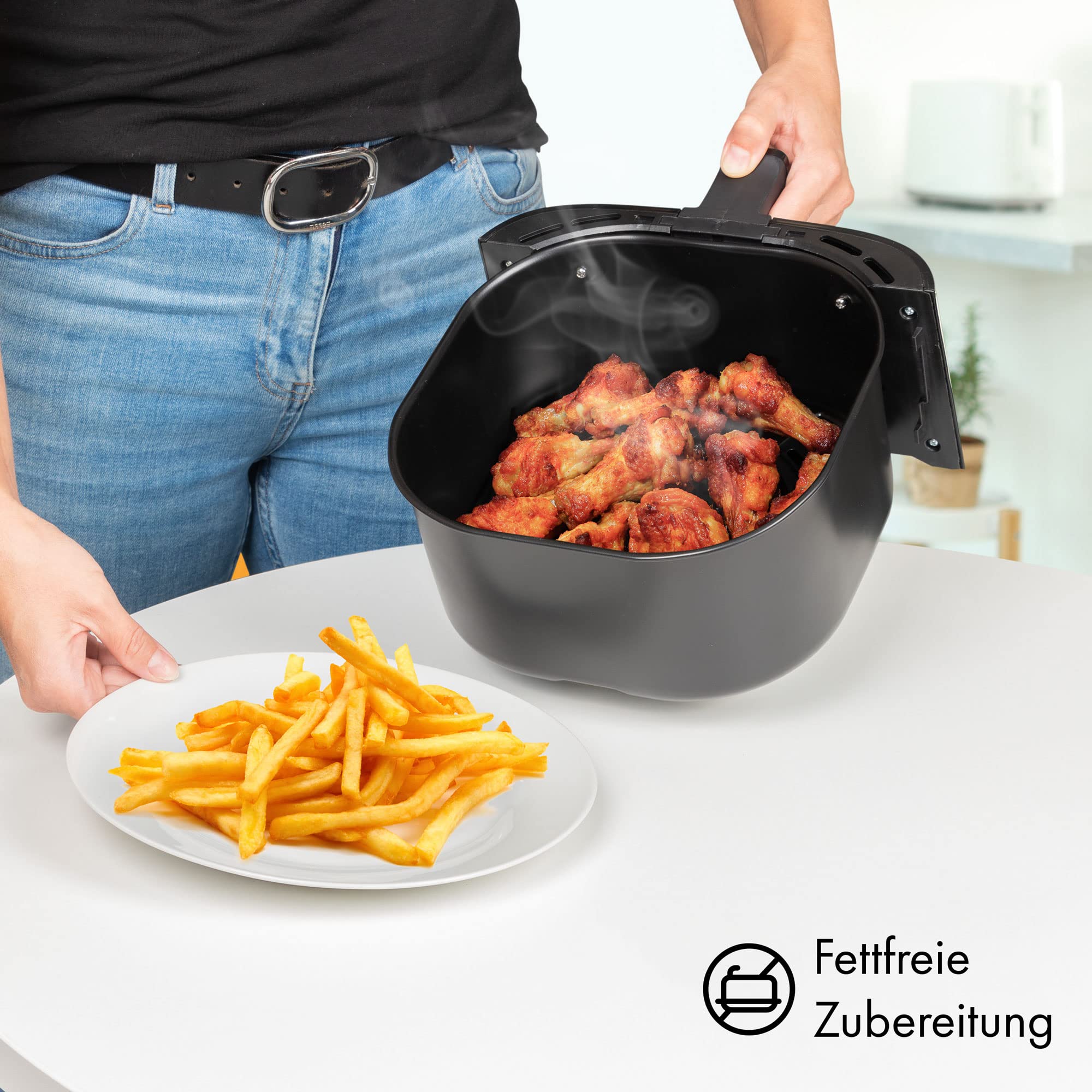 Clatronic® Hot Air Fryer XXL - Freidora 5L | aire caliente para freír sin grasa | freidora de acero inoxidable con pantalla táctil digital | 360° Air-Flow | con 8 programas | FR 3782 H