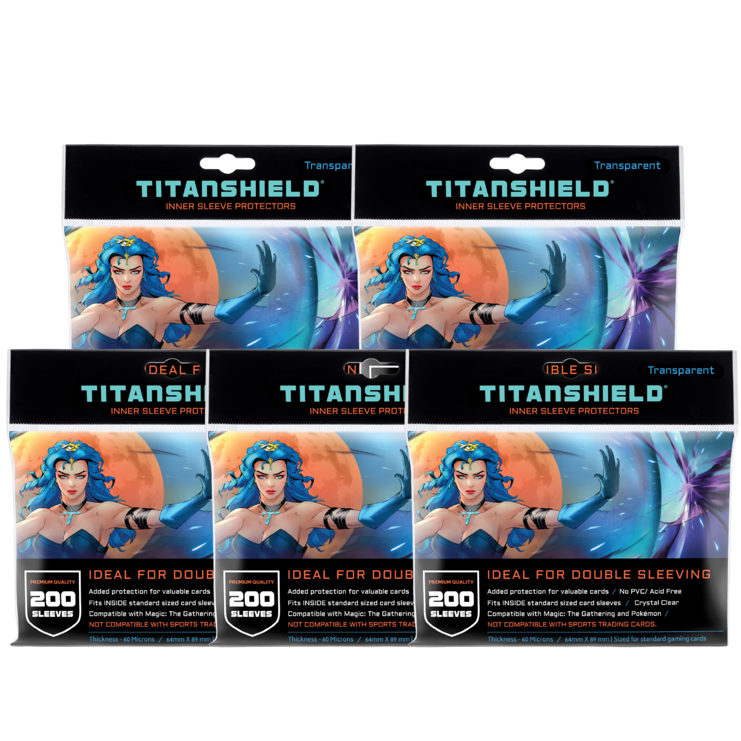 TitanShield (5 Packs of 200s /Total 1000 Sleeves) Inner Sleeve Protectors Perfect Size for Double Sleeving MTG Standard Deck