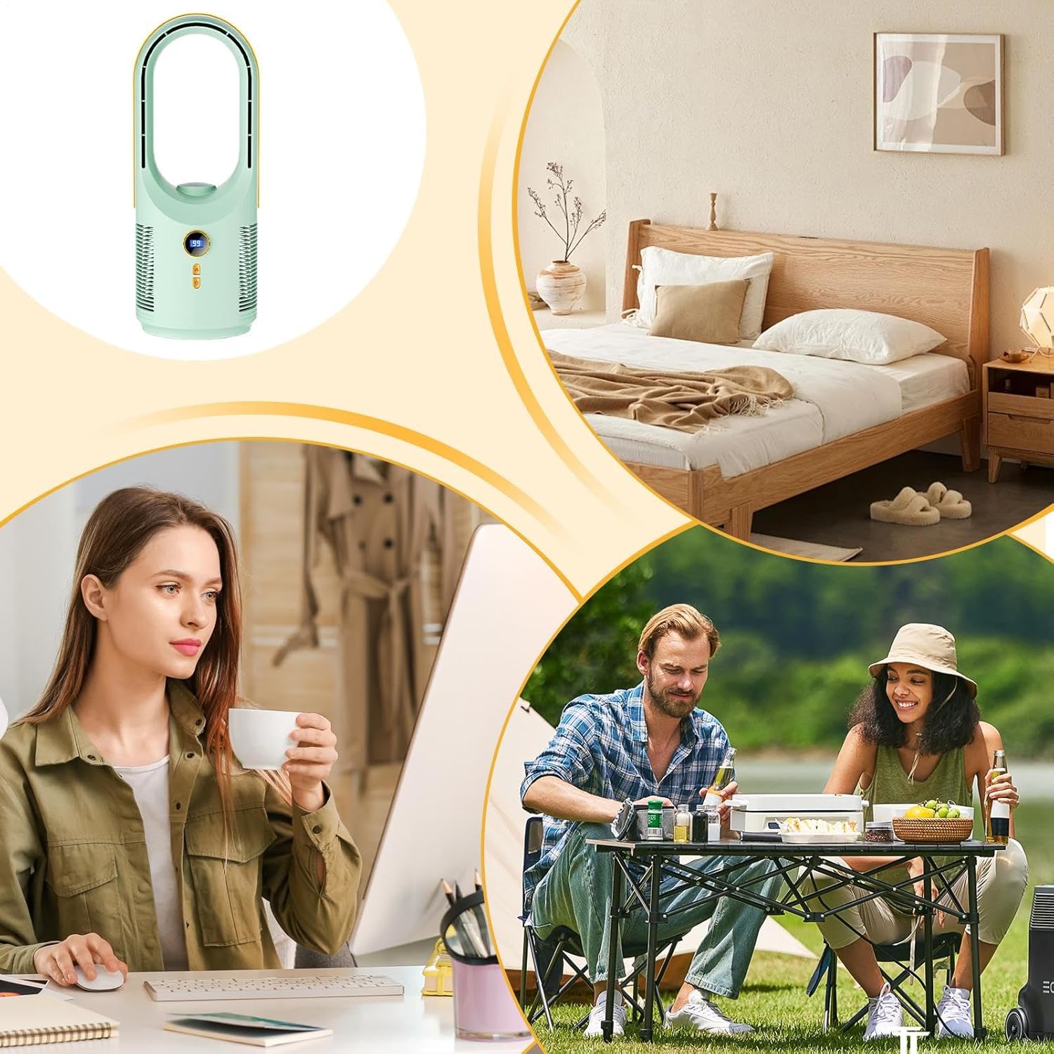 Desktop Bladeless Fan, 5 Speed Quiet Bladeless Fan for Desk, Night Light 1800mAh Circulator Air Blower for Camping Living Room RV Travel Bedroom Car Outdoor Office Dorm