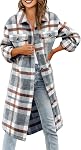 Women's Flannel Plaid Shirt Casual Lapel Button Down Long Winter Jacket Shacket