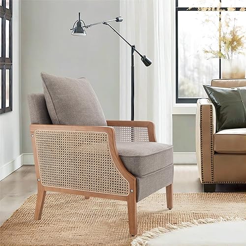 Miniatura 3 de HAOBO Home Silla decorativa moderna de mediados de siglo, sillas tapizadas para sala de estar, sillón con reposabrazos de ratán, cómoda silla de