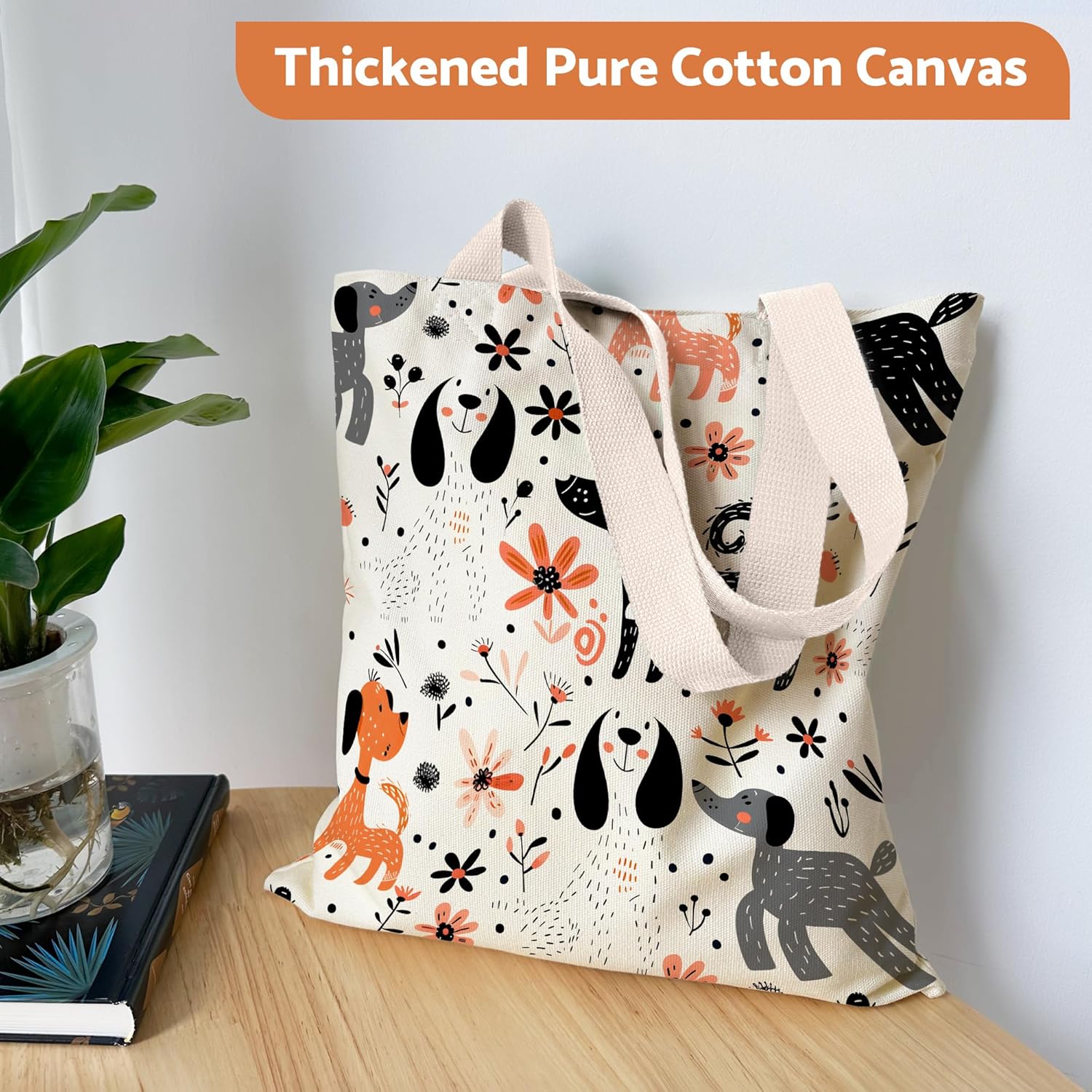 Canvas Tote Bag Aesthetic for Women, Cute Tote Bag with Zipper Pocket, Heavy Duty Reusable Shopping Bags for Grocery - Image 6