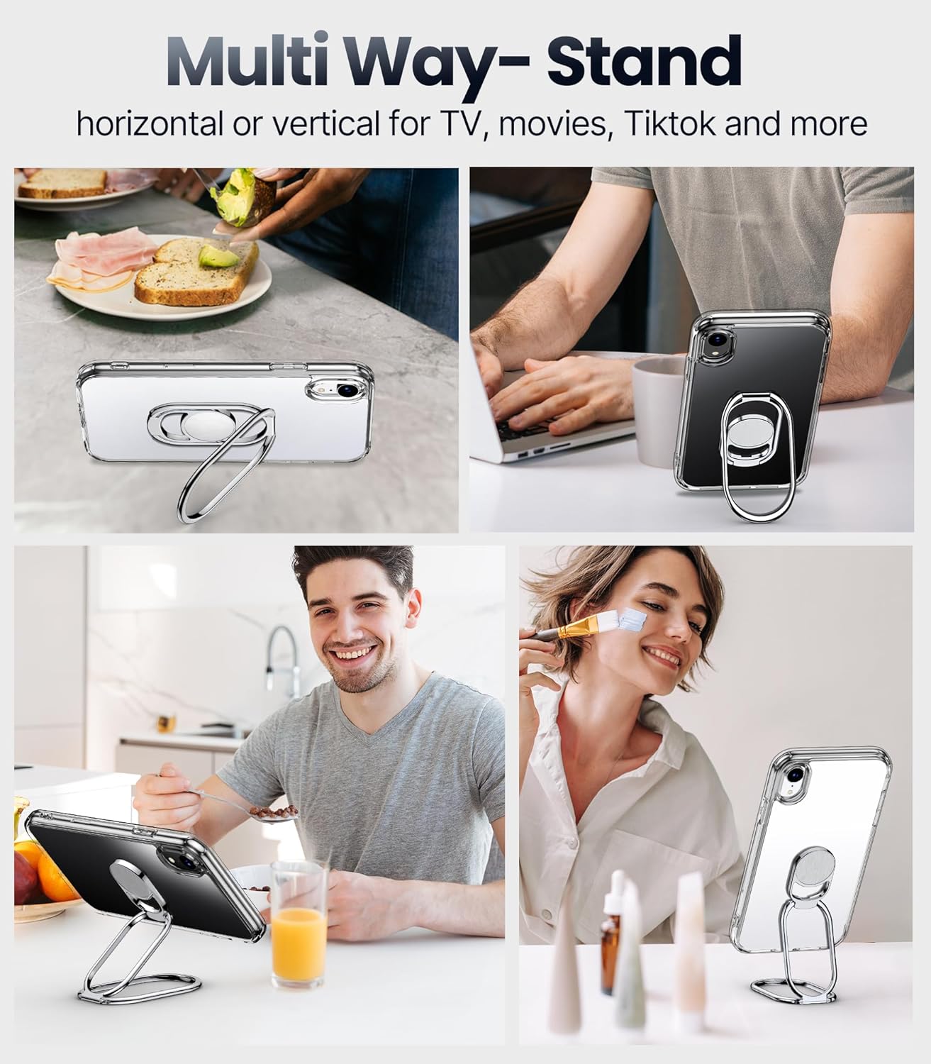 Shields Up for iPhone XR Case with Stand, Phone Case Clear with Double Ring Holder [Adjustable & Foldable] Shockproof Protective Cover for iPhone XR 6.1 inch - Clear - Image 4