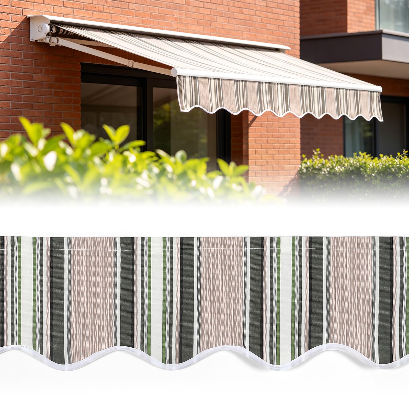 Mantovana di ricambio per tende da sole, 3 m x 20 cm, impermeabile, resistente ai raggi UV, per balcone, terrazza, tenda di ricambio (strisce verdi)