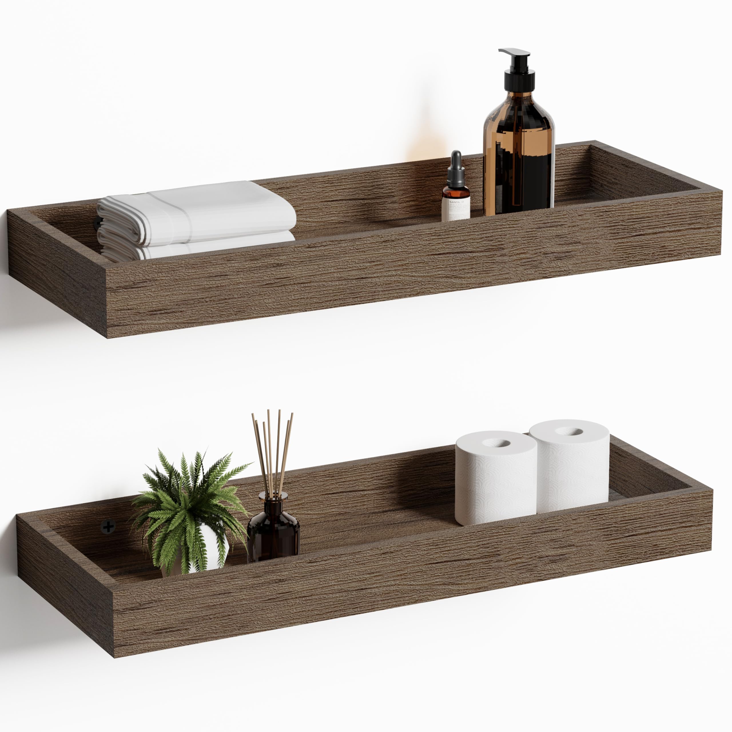 Mifurn 2 Pack 15.7 in Smoke Gray Floating Shelves for Wall, Wooden Wall Shelves for Bedroom Living Room Kitchen, Modern and Rustic Bathroom Shelves