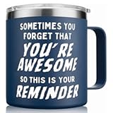 Dad Gifts for Fathers Day Cup - Sometimes You Forget Your Awesome Gifts Navy 14oz Motivational Coffee Tumbler Birthday Gift for Dad&comma; Husband&comma; Boyfriend Inspirational Mugs for Men Who Want Nothing