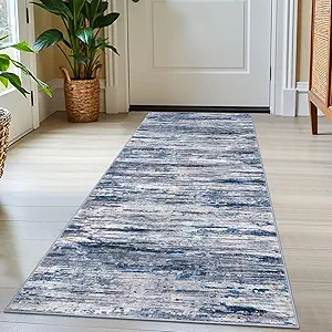 2x5 Navy Blue Gray Neutral Multi Modern Abstract Runner Rug for Hallways, Super Soft Hallway Decor Kitchen Rugs with Non-Slip, Non-Shedding Washable Rug for Hallways Entryway Bedroom Indoor