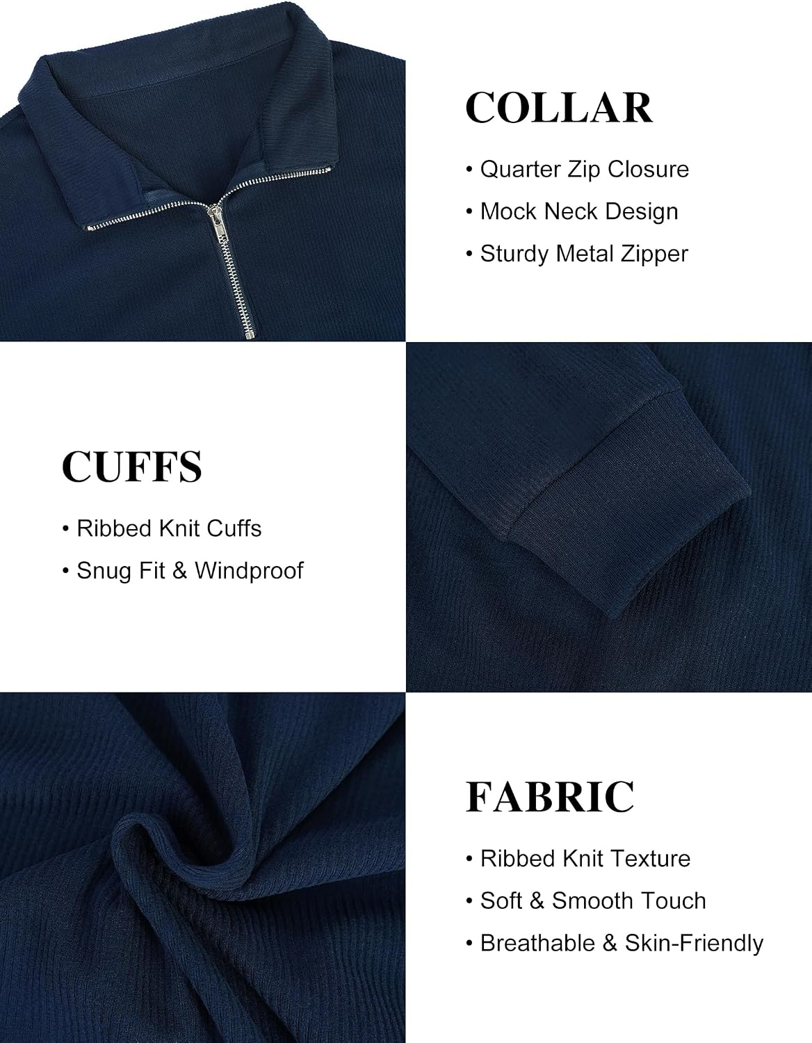 OYGSieg 2 Pack Mens Quarter Zip Pullover Slim Fit Lightweight Long Sleeve Mock Neck Sweater for Fall Winter Casual
