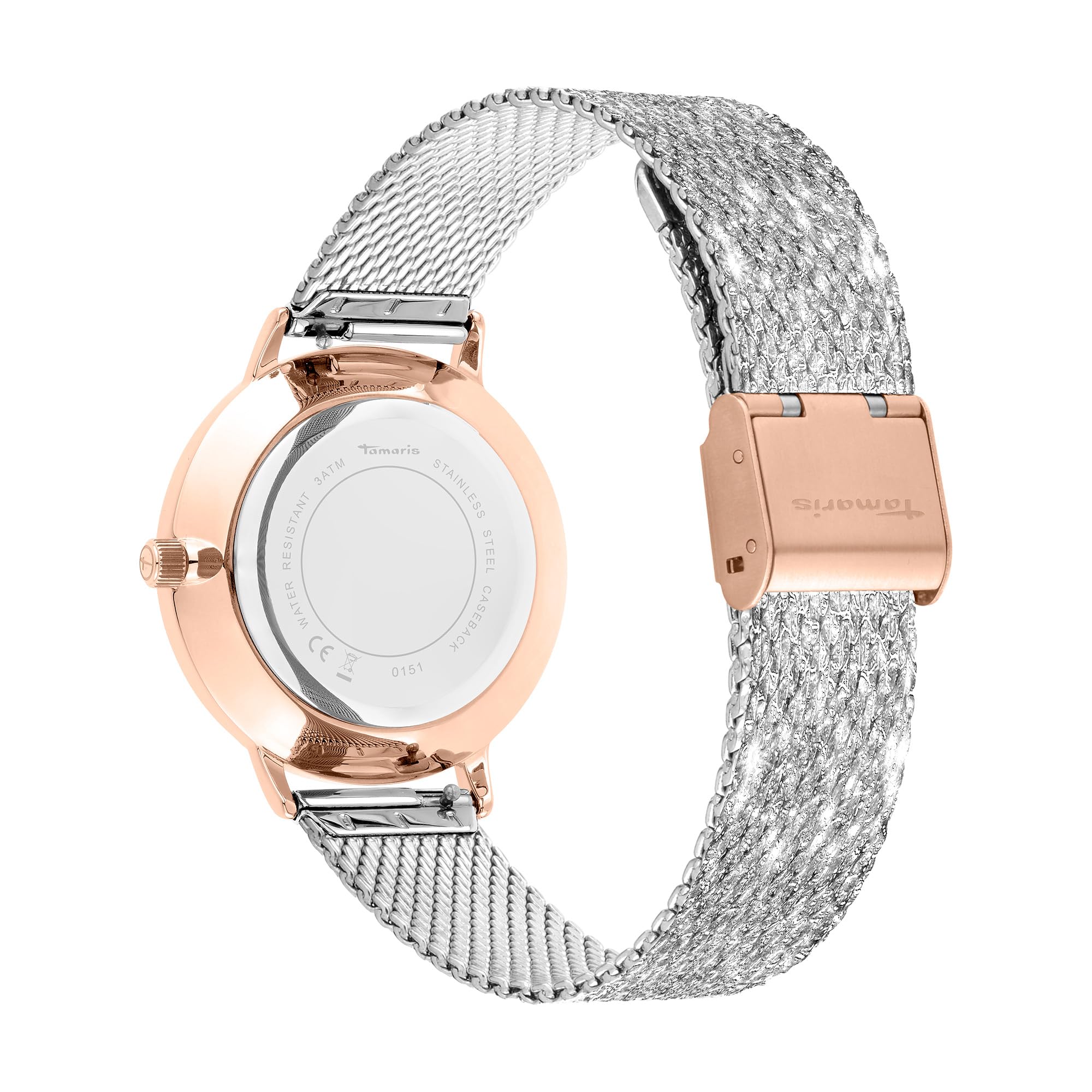 Tamaris zegarek na rękę damski Quarzuhr Analog 36mm, ze stalą nierdzewną bransoletka, Glitzer, 3 ATM Wasserdicht