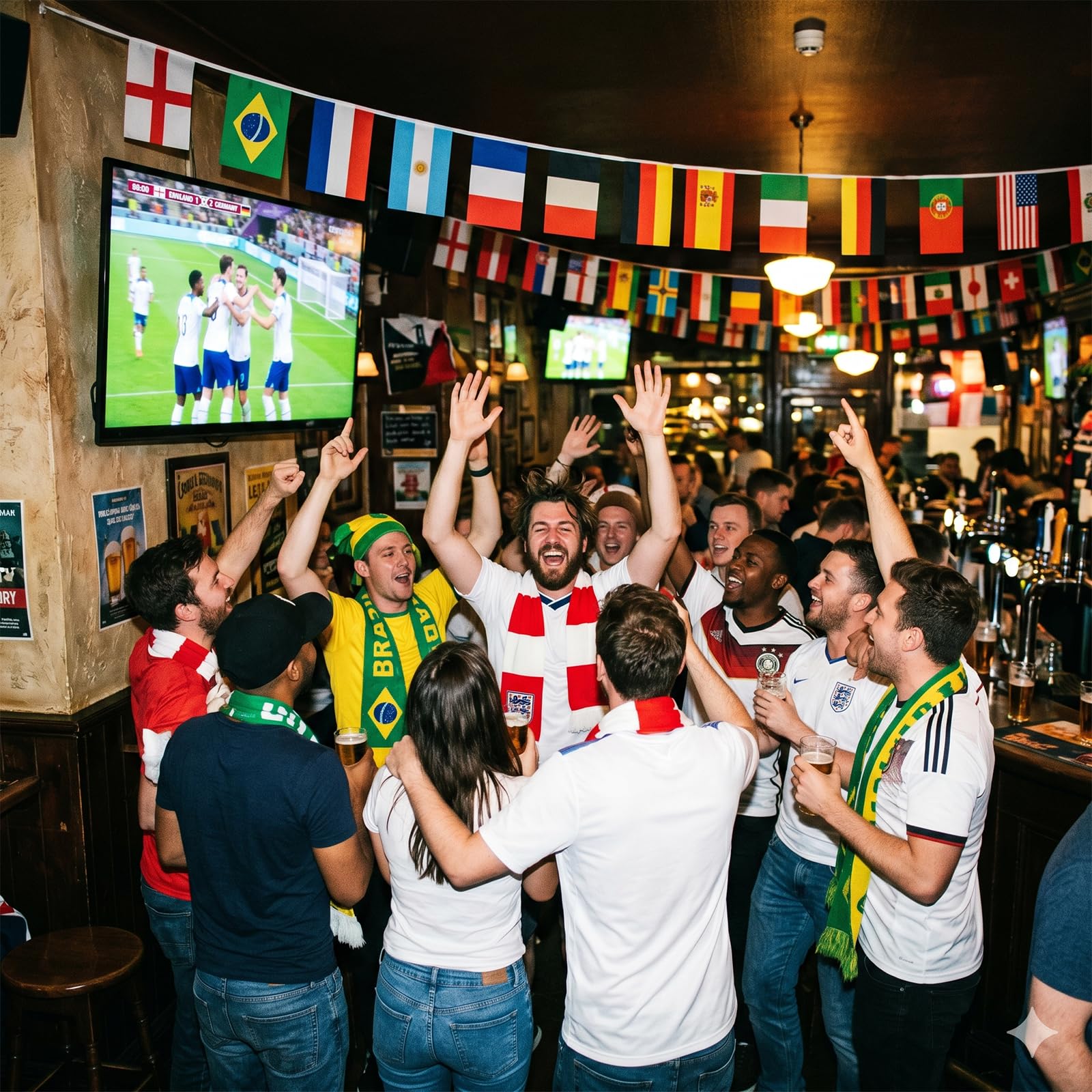 Guirlande de 32 drapeaux de pays Coupe du monde 2026, tissu, décoration Euro Football Eurovision 2026 Bar Party