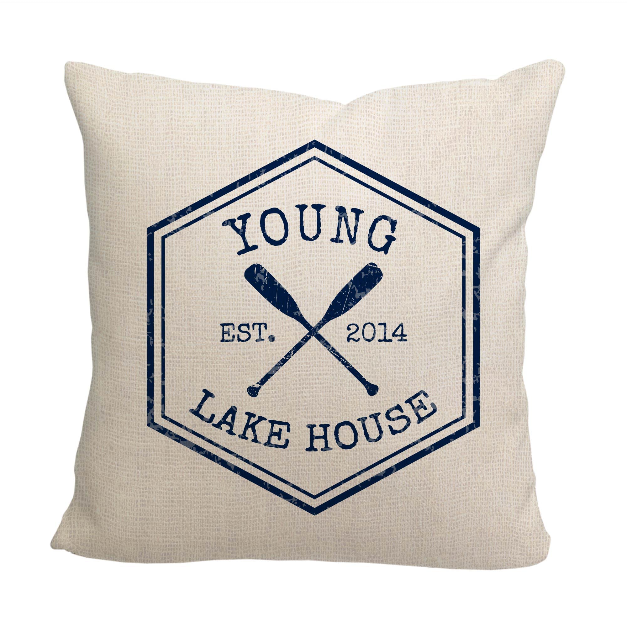 Pattern PopPersonalized Crossed Oars Lake House Textured Linen Throw Pillow