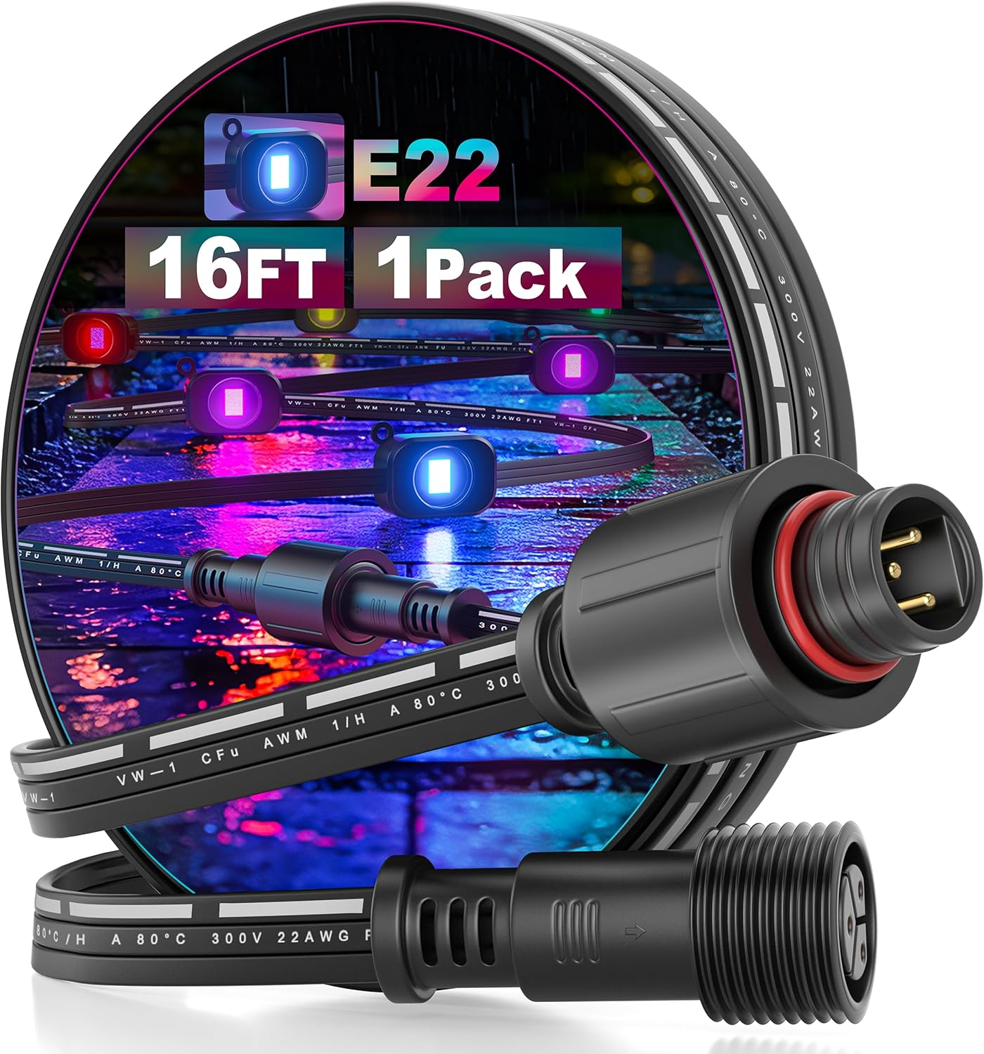 10FT Extension Cable for E-fy Permanent Outdoor Lights E22, Outdoor Lights Extension Cord for e-fy T8L02 & T8L04, IP68 Waterproof, Ideal for Christmas Decorations (Black-10FT)