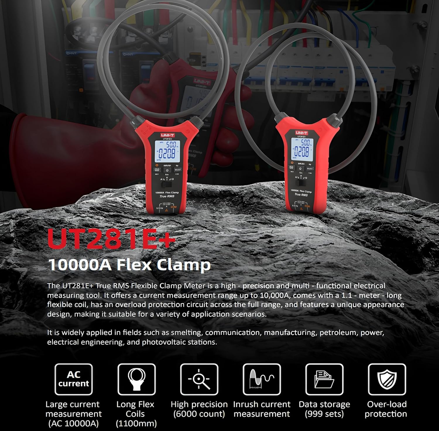 UNI-T Uni-Trend UT281E+ 10000A 1100mm 6000 Counts AC True RMS Flexible Clamp Meter Flexible high Precision and Multi Functional Flex Clamp Meter