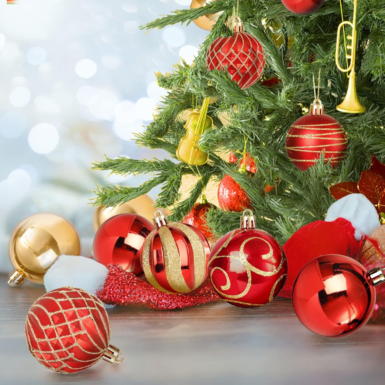 30 PCS Christmas Ball Ornaments Tree Decorations, 60mm/2.36" Classic Red and Gold Shatterproof Christmas Bulbs Ornaments for Xmas Tree Holiday Wreath Decor