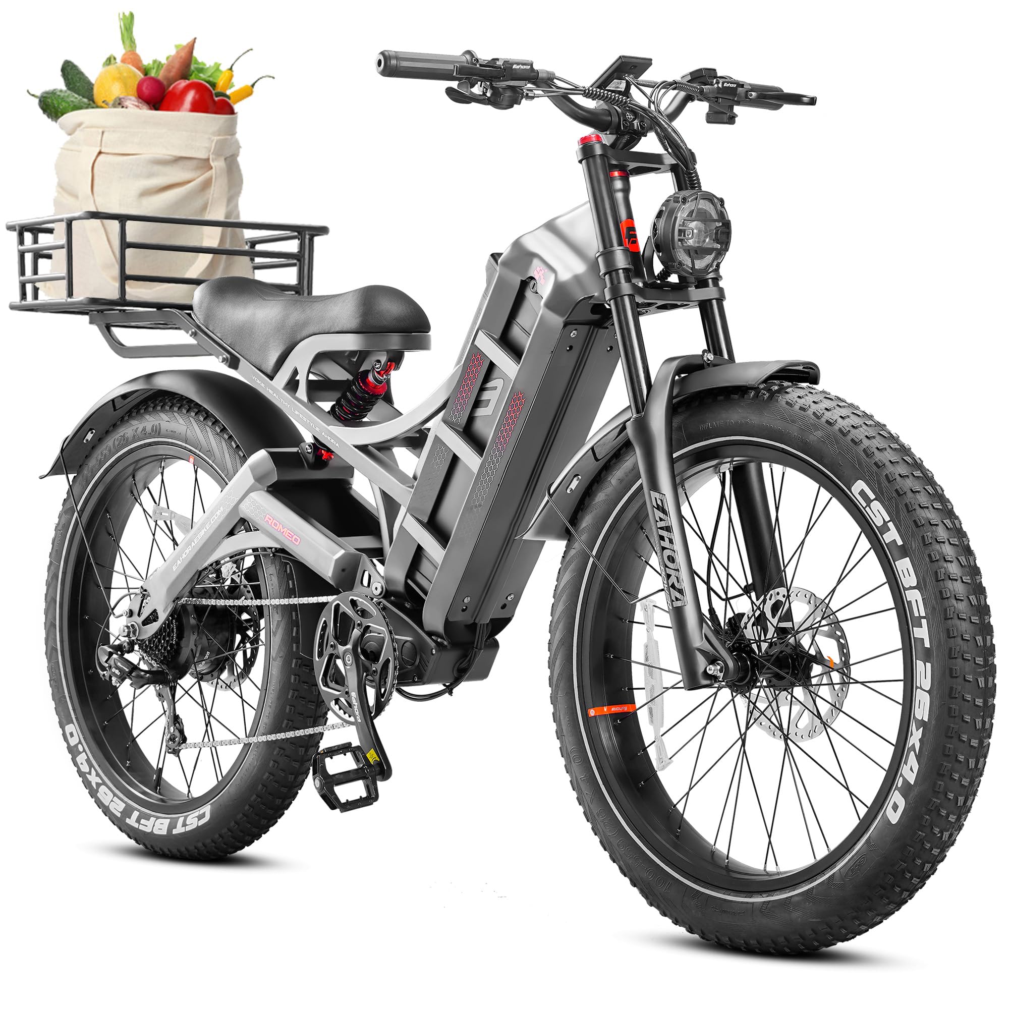 eAhora2025 Romeo Pro 3/ Pro 2 5600W/ 4000W 50/46MPH Dual Motor Electric Bike for Adults, 80/70Ah/200+ Miles Long Range Electric Bike, 26'' Puncture-Proof Tire, 7-Speed Pedal Assist UL Certificate
