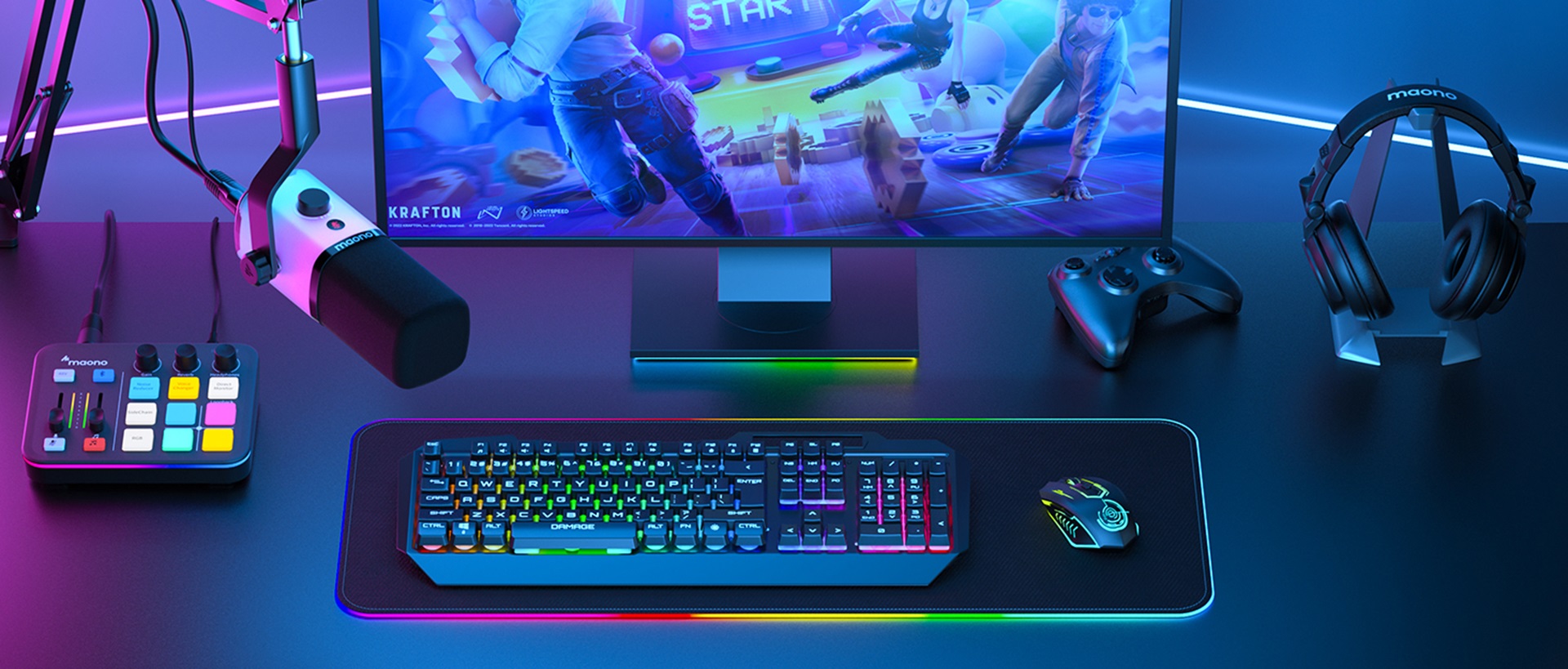 Microphone Gaming MAONO PD100X - USB/XLR Avec RGB, Réduction Bruit - Streaming, Podcast