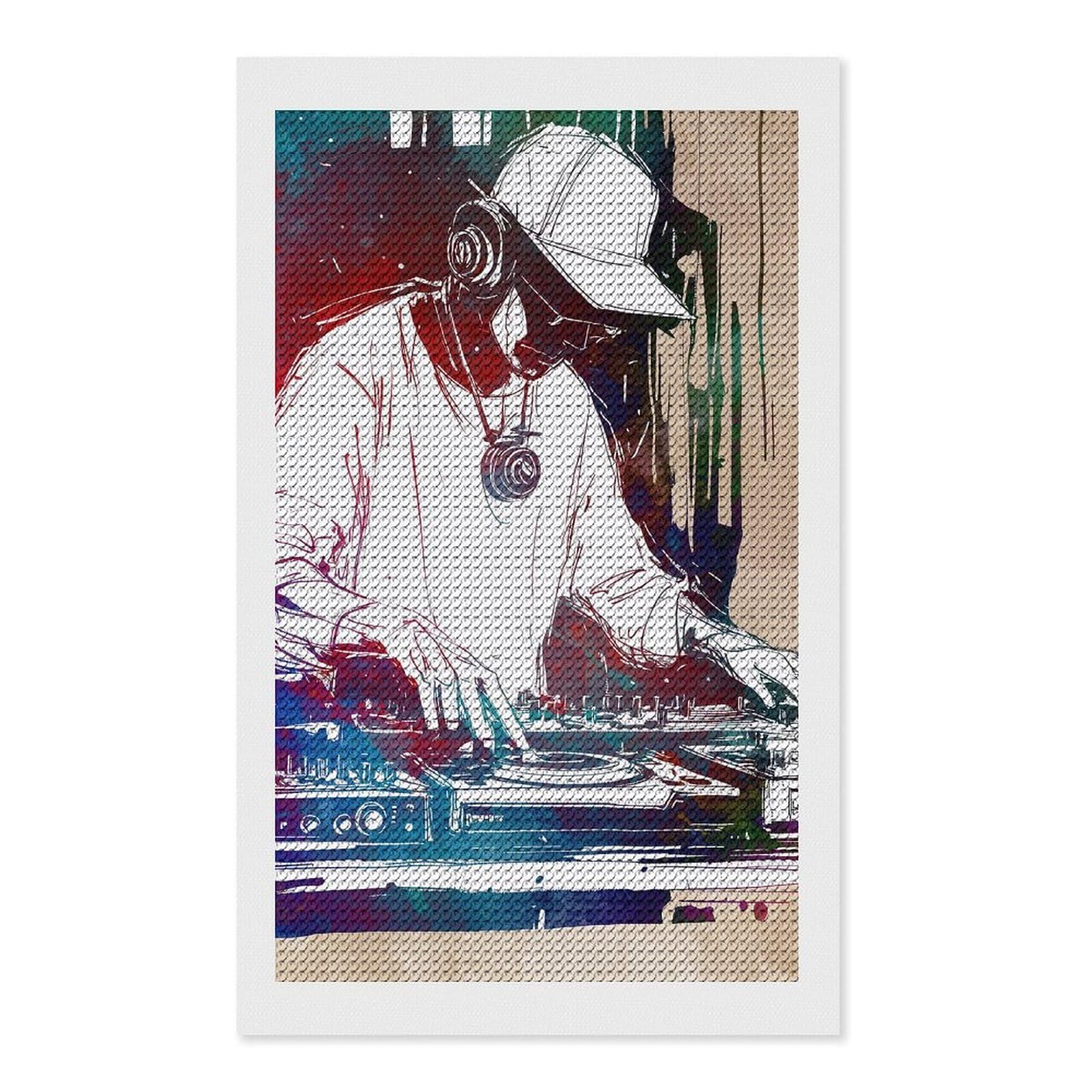 Junmoney DJ Watercolor Art Diamond Painting Canvas Set 12"x20", for Adults, Bedroom Decor, Good for Quiet Evenings, Festive Craft Gift