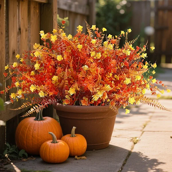 Artificial Fall Flowers for Outdoors,36 Bundles Faux Outdoors Plants Realistic Artificial Autumn flower UV Resistant for outside Look Real Fake Plants for Thanksgiving Porch Decor Window box planters