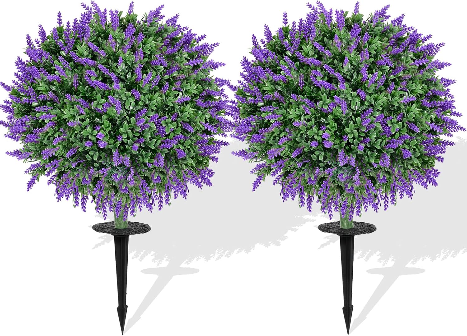 Artificial Boxwood Topiary Balls with Lavender – Set of 2 UV-Resistant 23" Fake Shrubs with Ground Spikes, Faux Evergreen Decorative Plants for Outdoor Indoor Porch Patio Garden