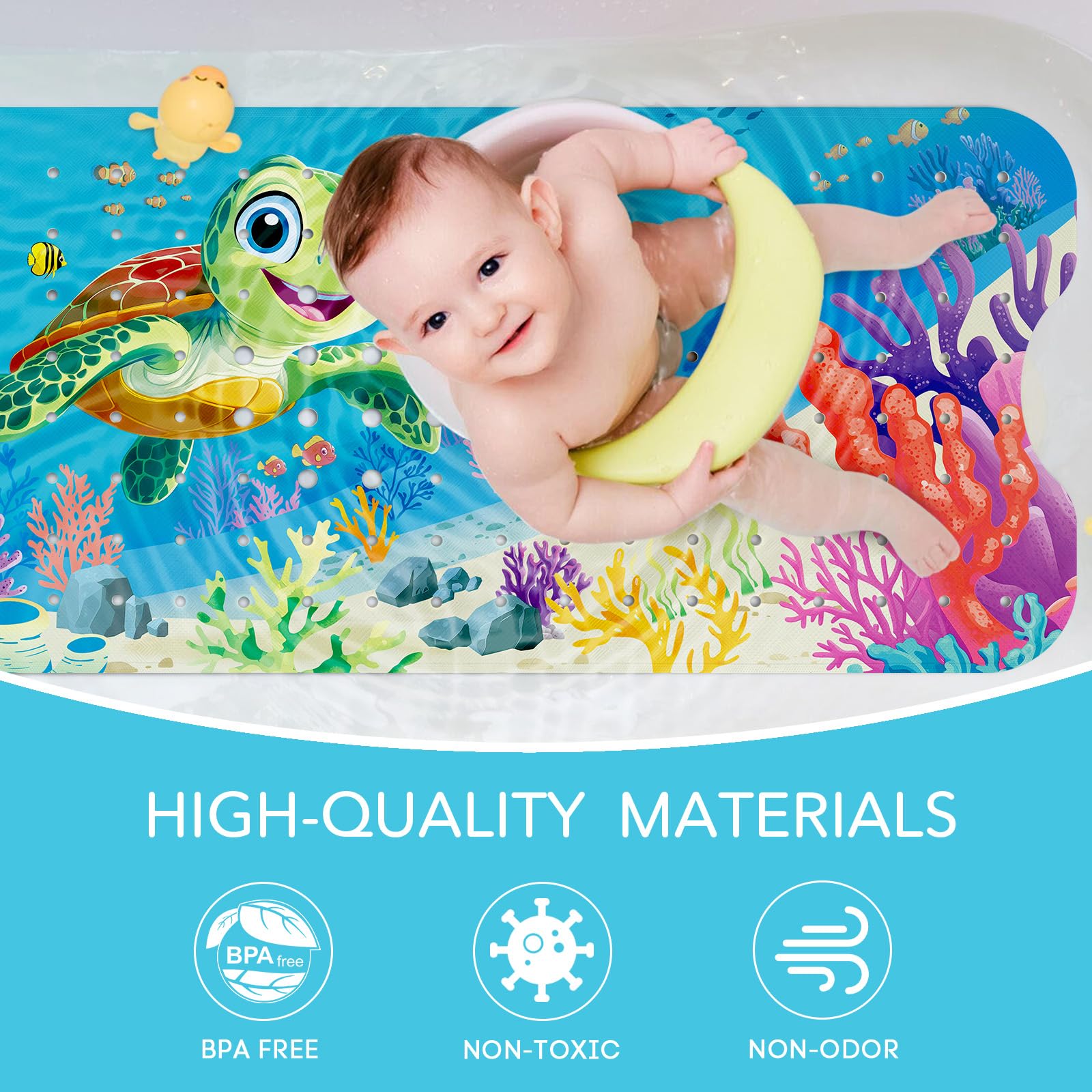 SHUCHING Badewannenmatte rutschfest Kinder, 100 X 40 cm Badematte rutschfest Kinder, Antirutschmatte Badewanne Baby 100% BPA Frei, Maschinenwaschbar, Meeresschildkröte