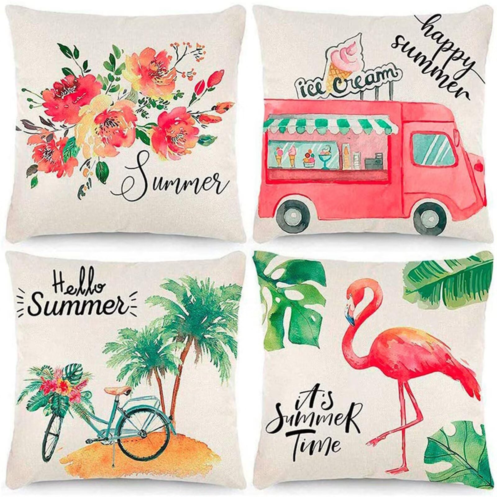 Juego de 4 Impermeable Funda de Cojín Flores rojas del coche,65x65cm Moderno Suave Transpirables Lino Fundas de Almohada Cojines Decorativos con Cremallera Oculta para Exterior Sofá Cama Coche Hogar