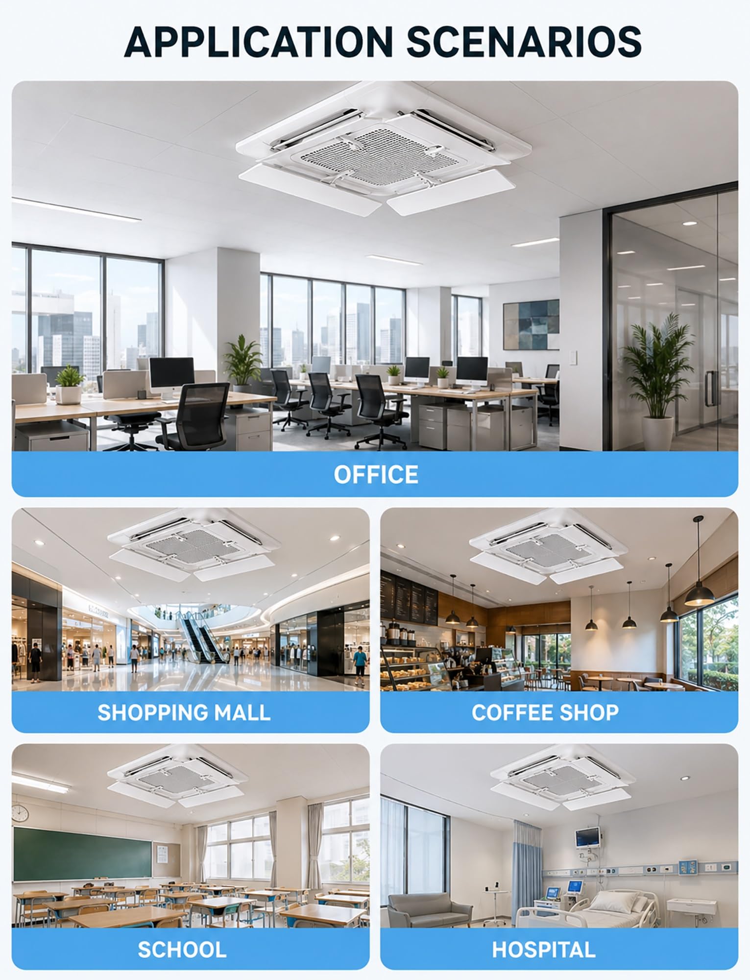 Deflettore aria climatizzatore a cassetta da soffitto, gancio, 11 x 56 cm | Gancio senza fori, angolo regolabile, anti-condensa, anti-caduta, casa, ufficio, ospedale(4-pack)