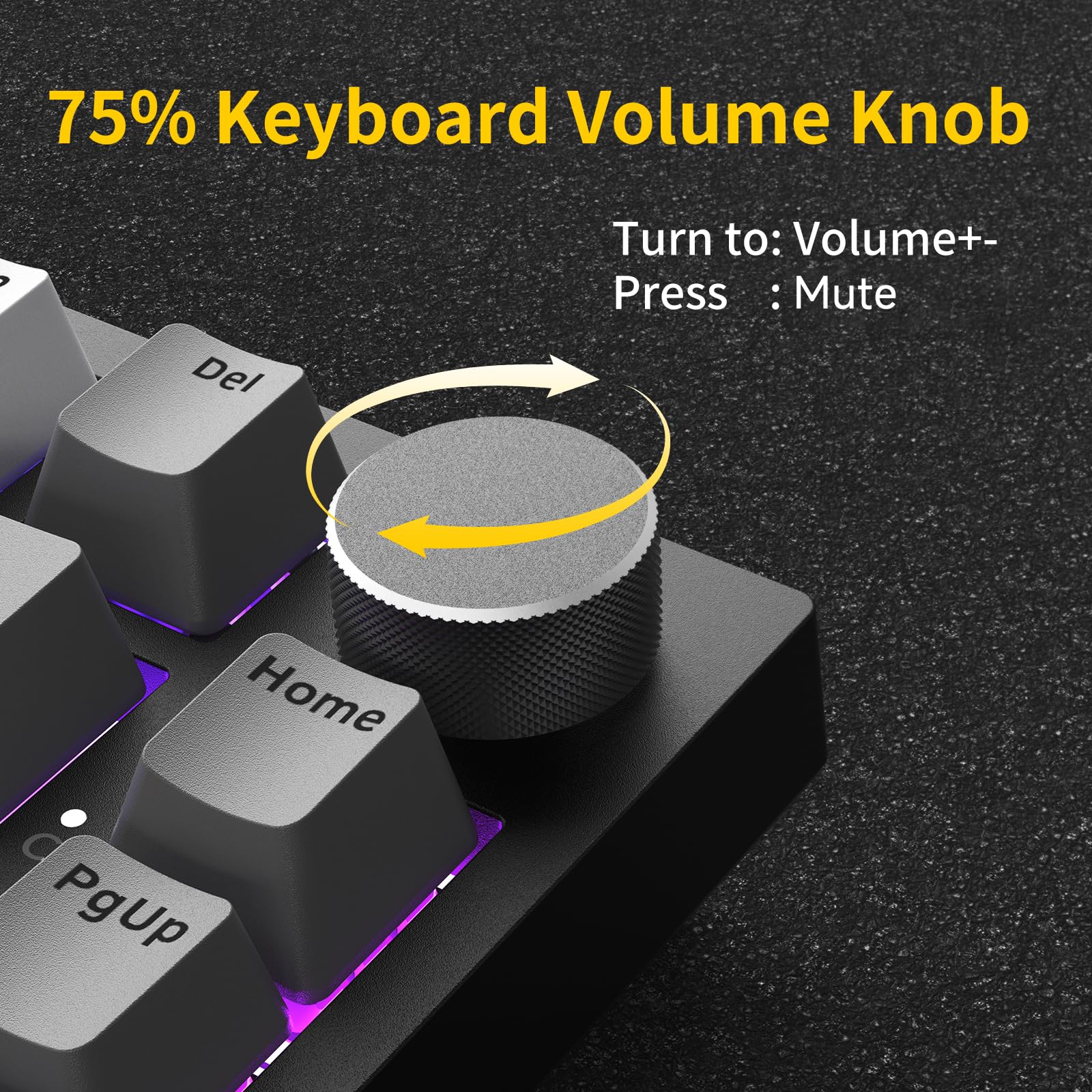 AJAZZ AK820 Wired Mechanical Keyboard, 75% Gaming Keyboard with Volume Control Knob, PBT Keycaps, 82 Keys, Five-Layer Sound Insulation Pad, South-Oriented RGB, Full-Key Hot Swap, Grey White Yellow - 5