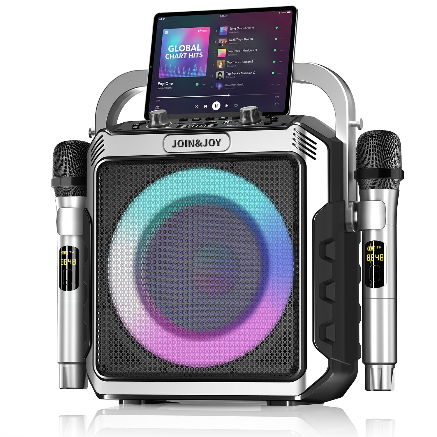 Photo 1 of Portable Karaoke Machine, with 2 Wireless Mics, LED Lights, Loud Subwoofer, Outdoor Karaoke Speaker for Adults