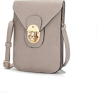 MKF Small Crossbody Cell Phone Case for Women Fashion Turn Lock â€“ PU Leather Cellphone Bag Adjust Shoulder Strap Beige