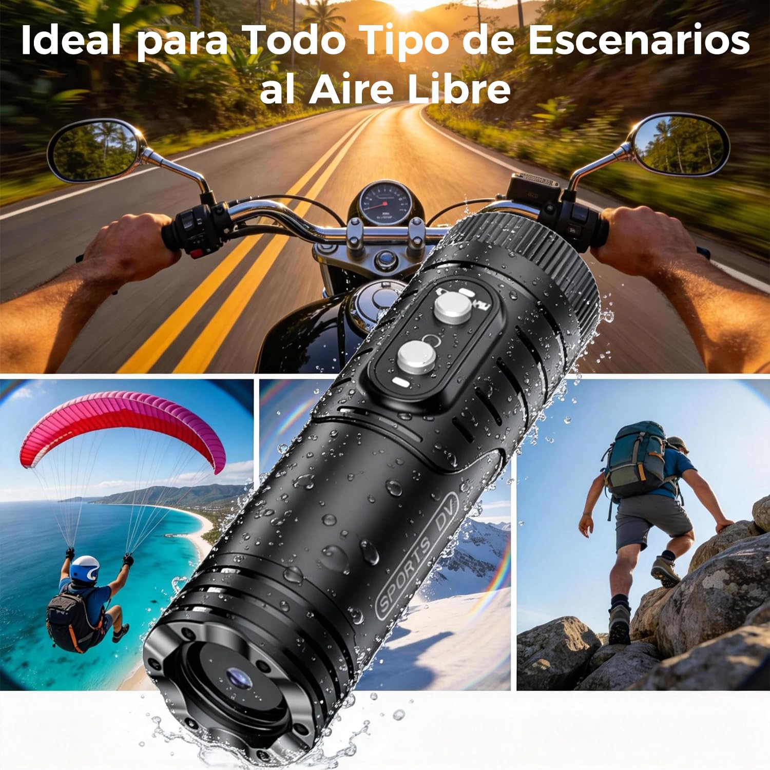 Zeerkeer Dashcam para Moto con Soporte para Casco y Manillar, 1080P Cámara de Casco Impermeable, Gran Angular de 120°, Grabadora de Esquí con Estabilización EIS, Grabación en Bucle, Batería de 3 horas