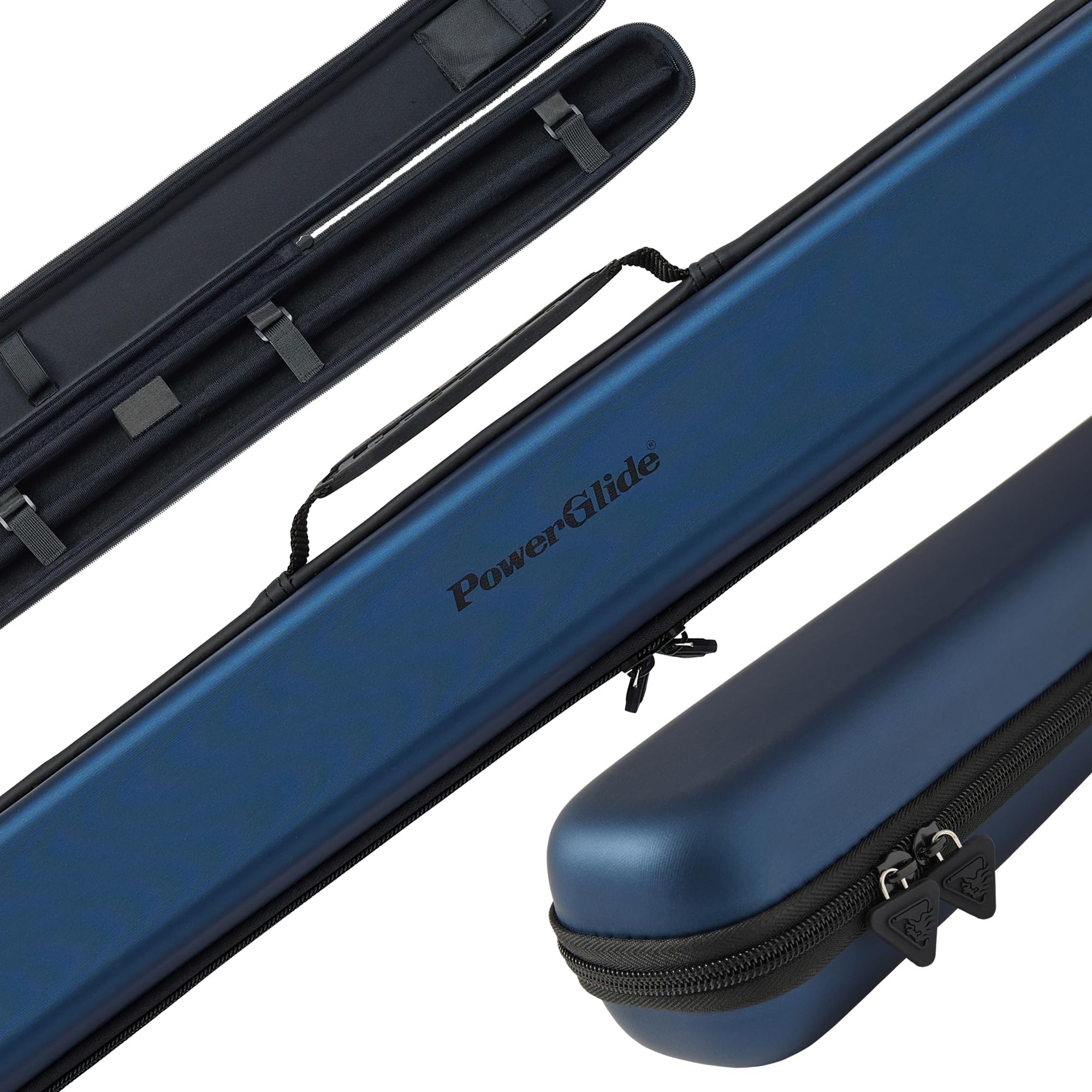 PowerGlide Svartur Étui pour queue de billard ou de billard Design moderne EVA doux au toucher Poignée et bandoulière Intérieur en mousse de protection Poches pour accessoires Compatible avec 2 queues