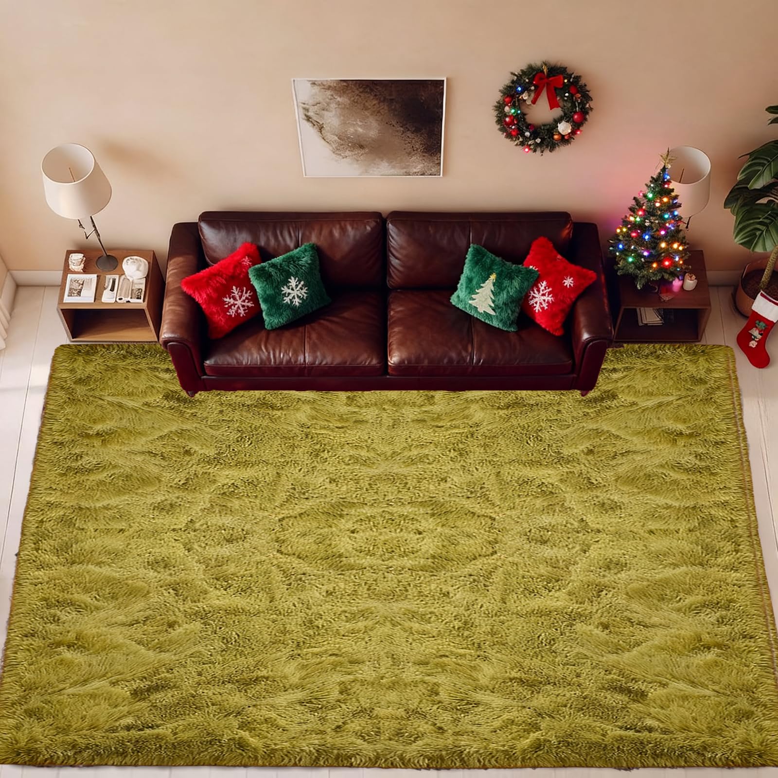 Tapis salon shaggy vert 120 x 240 cm grand tapis de chambre pelucheux