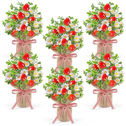 Dlerom 6 Pack Small Strawberry Table Centerpiece Artificial Potted Strawberry