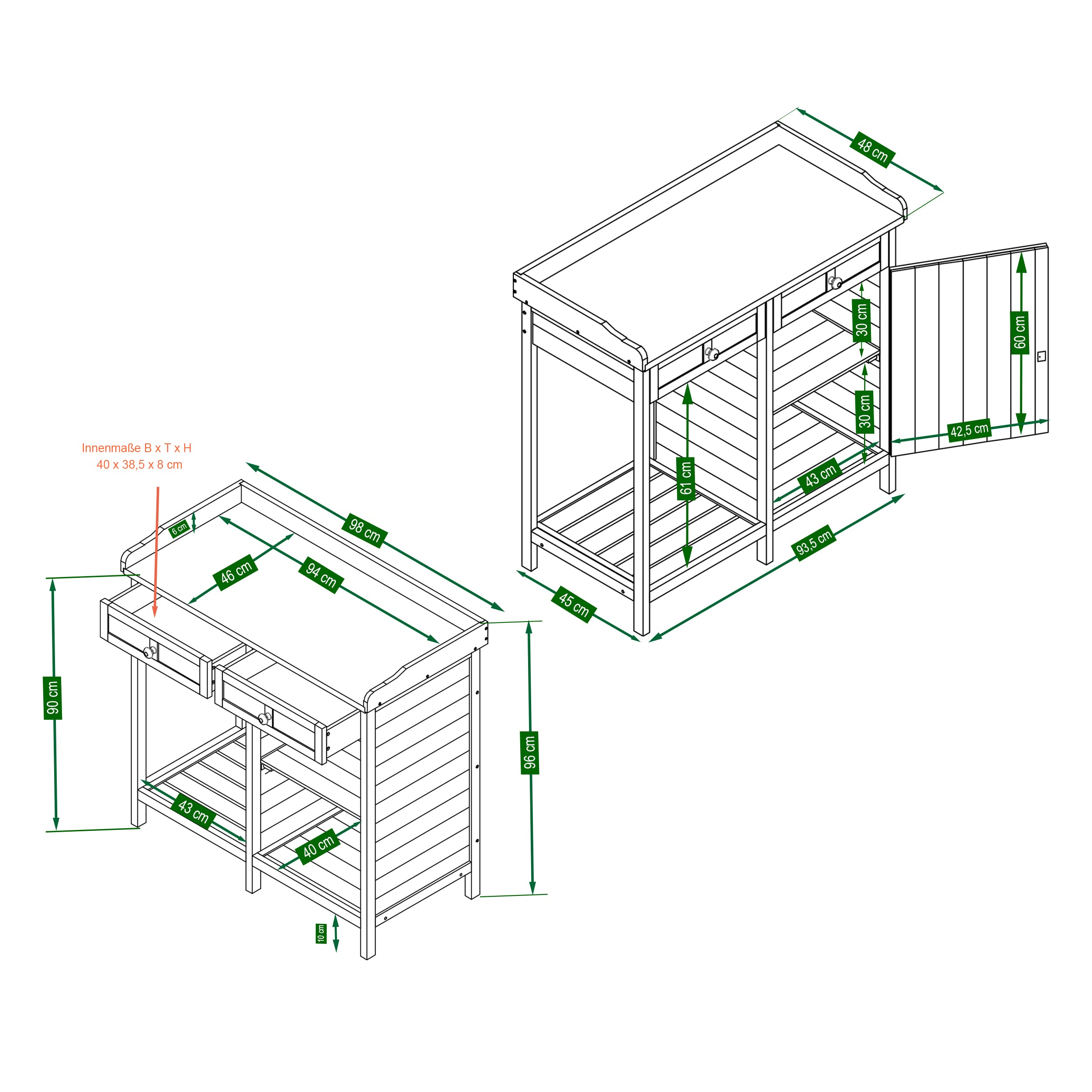 HABAU Pflanztisch mit Unterschrank – Gartentisch aus FSC®-zertifiziertem Massivholz mit Arbeitsfläche & Stauraum – 98 x 48 x 95 cm – Grau