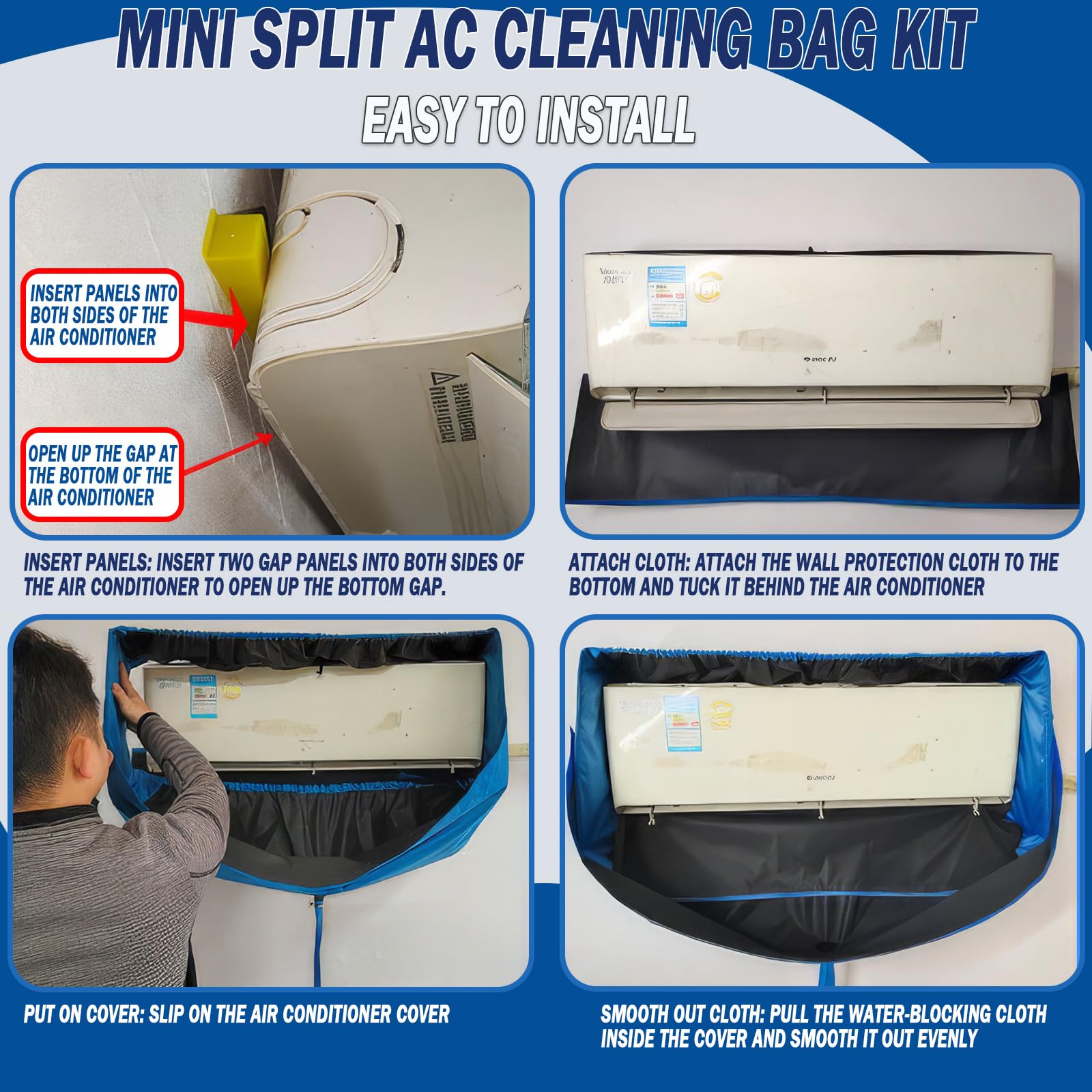 Kit Bâche Nettoyage Climatisation mini split, Couverture Complète Housse de Protection Étanche pour Nettoyage Clim Mural Maison (Grande taille)