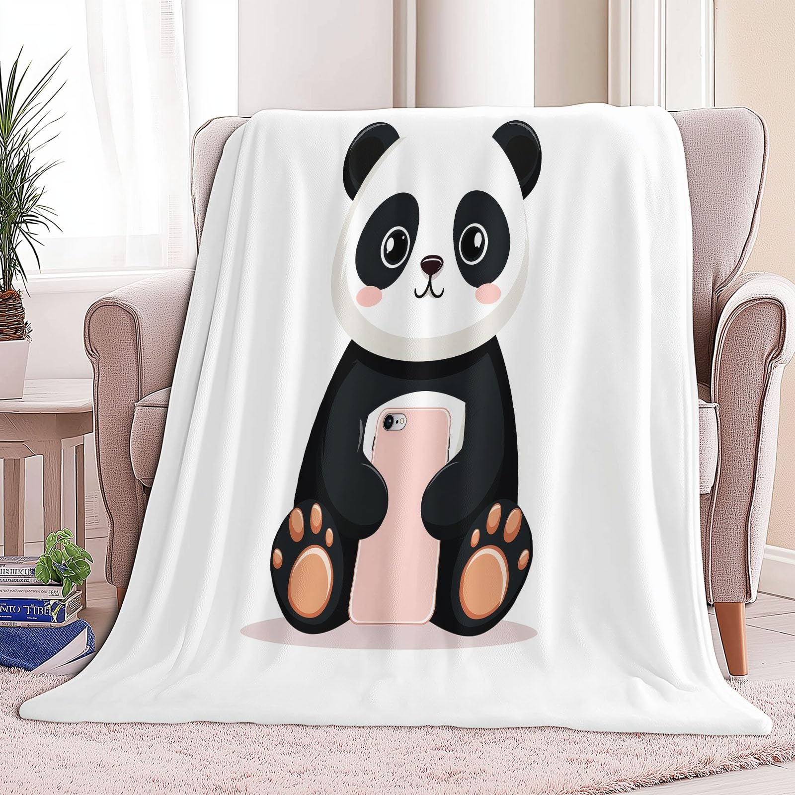 Couvertures Plaids 220 x 240 cm Panda De Dessin Animé Plaid Polaire Couvertures, Blanc Douce et Chaude Plaid Jeté de Canapé Flanelle Couverture Bébé Bureau Sieste Couverture