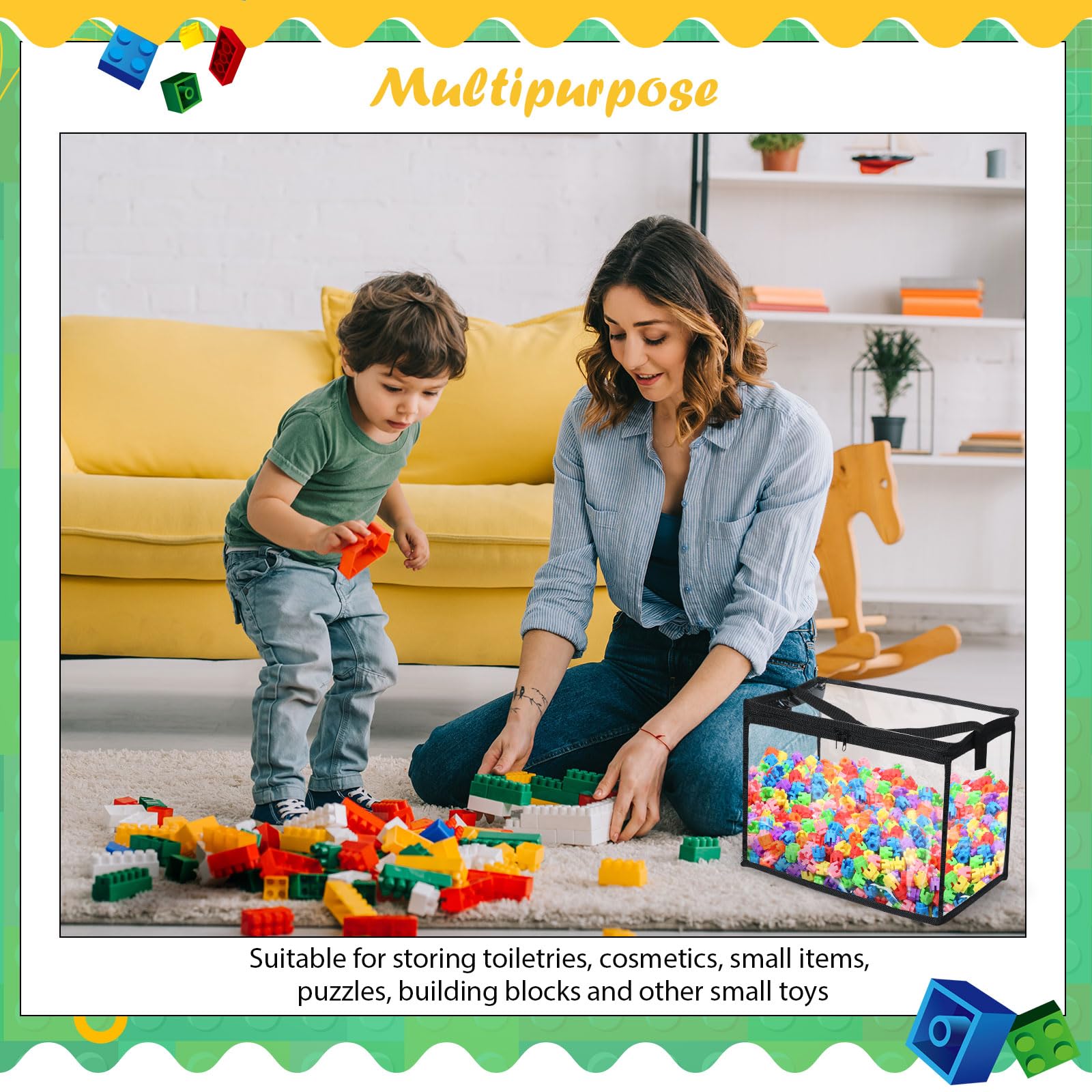 6 bolsas de almacenamiento de juguetes con cremallera, grandes bolsas de PVC transparente organizadoras de juguetes impermeables para bloques de construcción, juegos de mesa y almacenamiento de 3