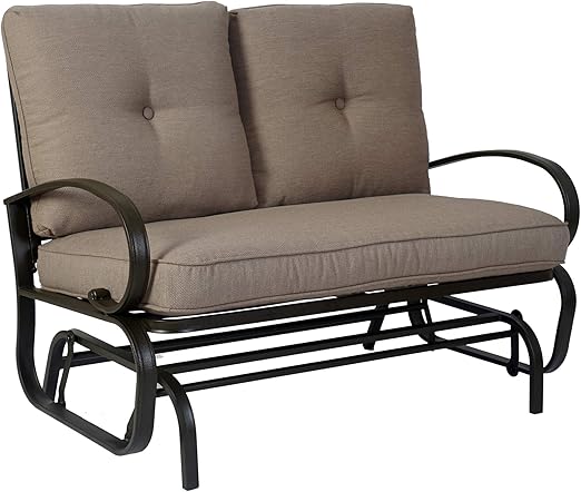 Kozyard Cozy Patio Glider Bench - Outdoor Rocking Loveseat with Sturdy Frame and Cushioned Seats for Patio, Yard - Rocker Swing with Outdoor Seating, Perfect for Porch Outdoo (Beige)