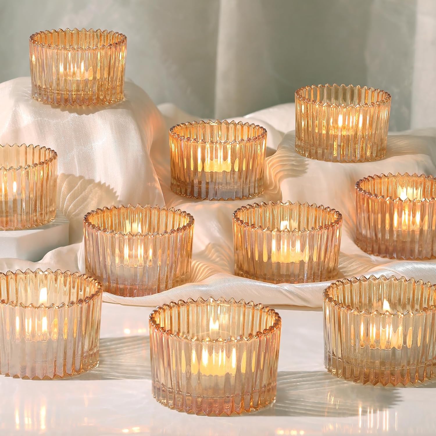 24 Pcs Large Tea Light Holders, Clear Glass Candle Holders, Votive Candle Holders for Table Centerpiece Wedding Table Decor(1.57" H 2.64" D)