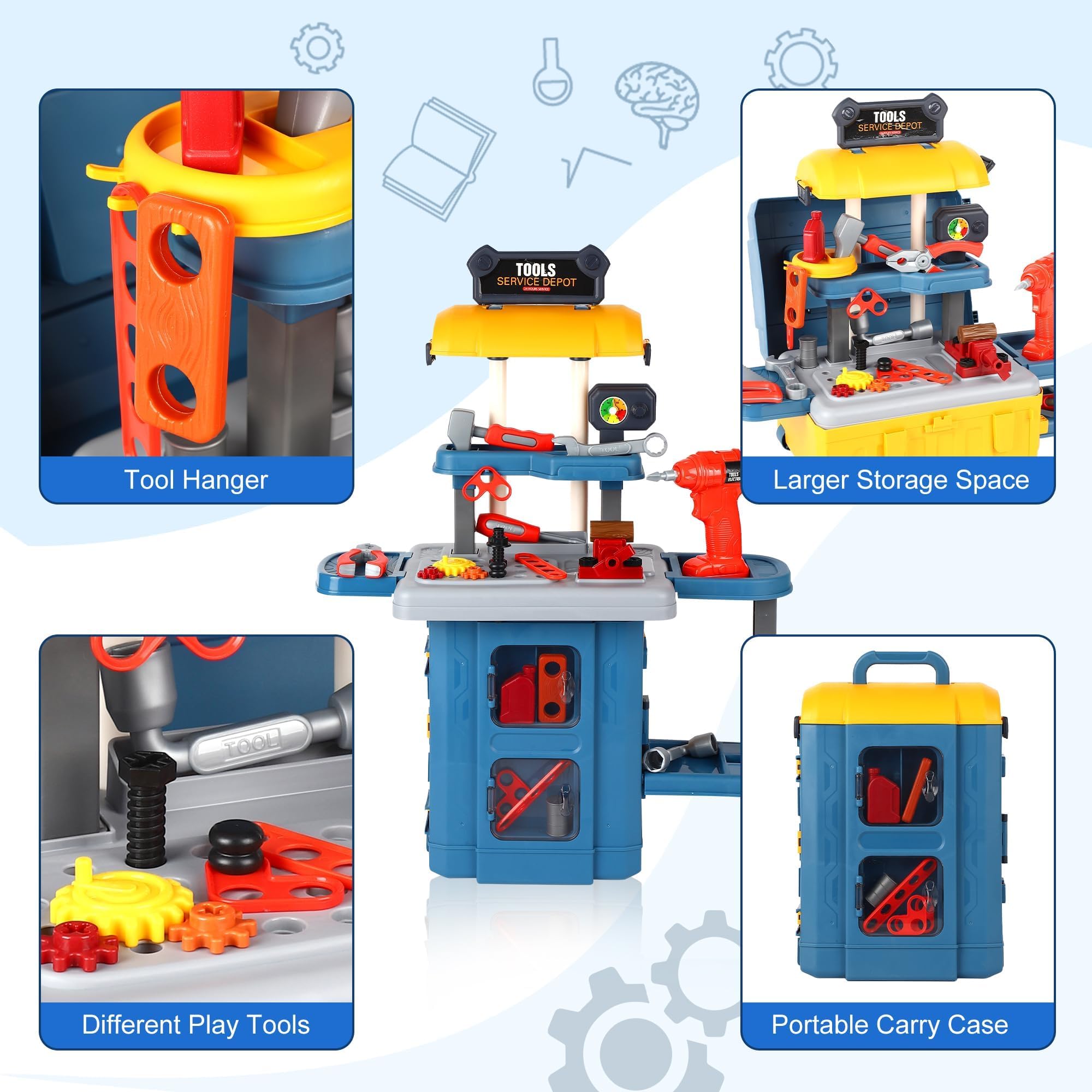 3 en 1 Outils et Etabli Werkzeugkoffer Kinder Werkzeug - 46 Pièces Etabli Enfant Spielzeug Boite Outils Jouet Bricolage Enfant mit Électrique Perceuse, Cadeau Noël pour Enfant 3 Ans+
