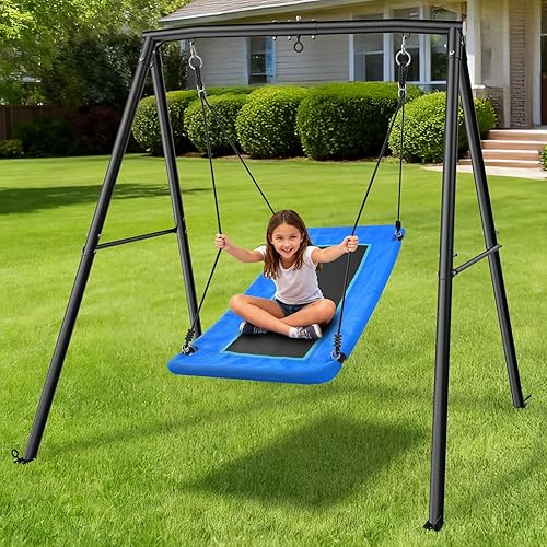 Miniatura 2 de Trekassy Columpio de plataforma grande de 60 pulgadas con marco para niños al aire libre, juego de columpio de 440 libras con soporte de metal