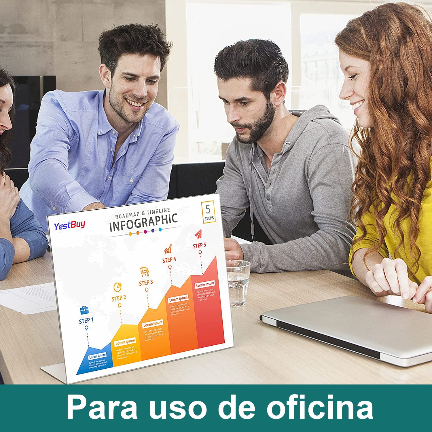 Ichigo Ichie Juego de 6 Soporte de Sobremesa de A4, Portafotos de Plástico Transparente, Soportes de Acrílico para Fotos, Ideal para Hogar, Hotel, Oficina, Tienda y Restaurante (Horizontal)