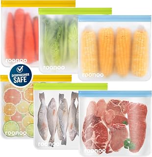 6 Pack Dishwasher Safe Reusable Gallon Freezer Bags Food Storage Bags, Extra Thick Leakproof Silicone & Plastic Free Ziplock Bags for Meal Prep, Fruits, Sandwich, Snack, Travel Items